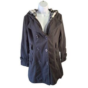 C&S Plaid Lined Hooded Peacoat Jacket Womens Large Brown